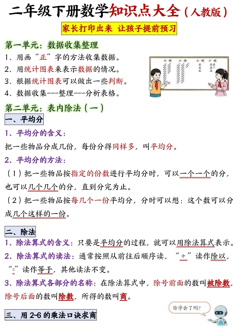 小学1-6年级语数英知识点复习资料打印版分享